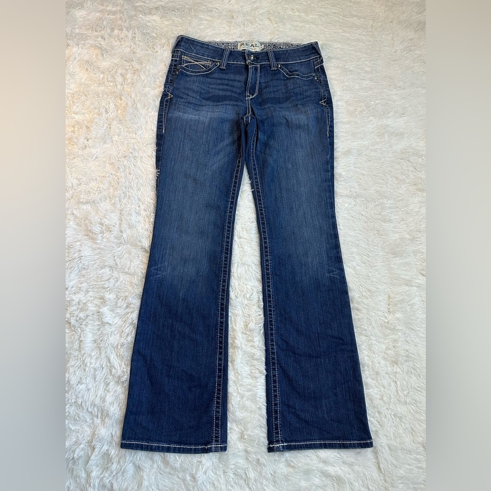 Ariat Real Denim jeans Stitching woman’s size 31 L X 34 Bootcut Western Stretch - Picture 3 of 12